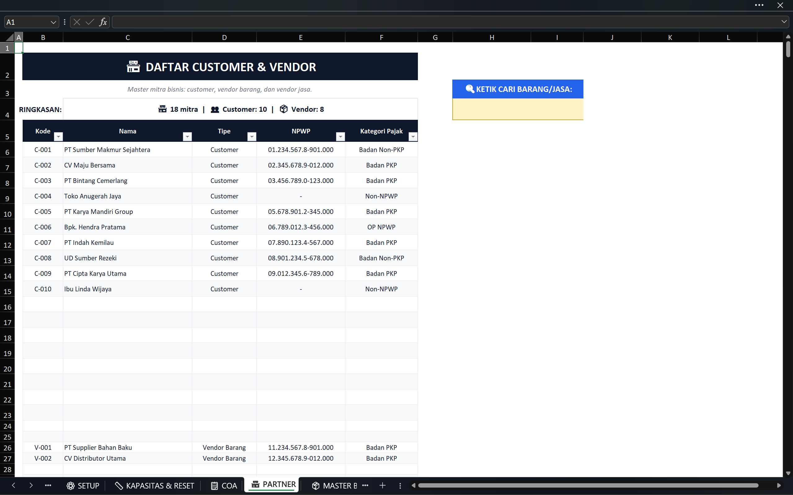Excel Premium Akuntansi Toko Dagang: Stok per Barang + HPP Average + PPN/PPh Otomatis