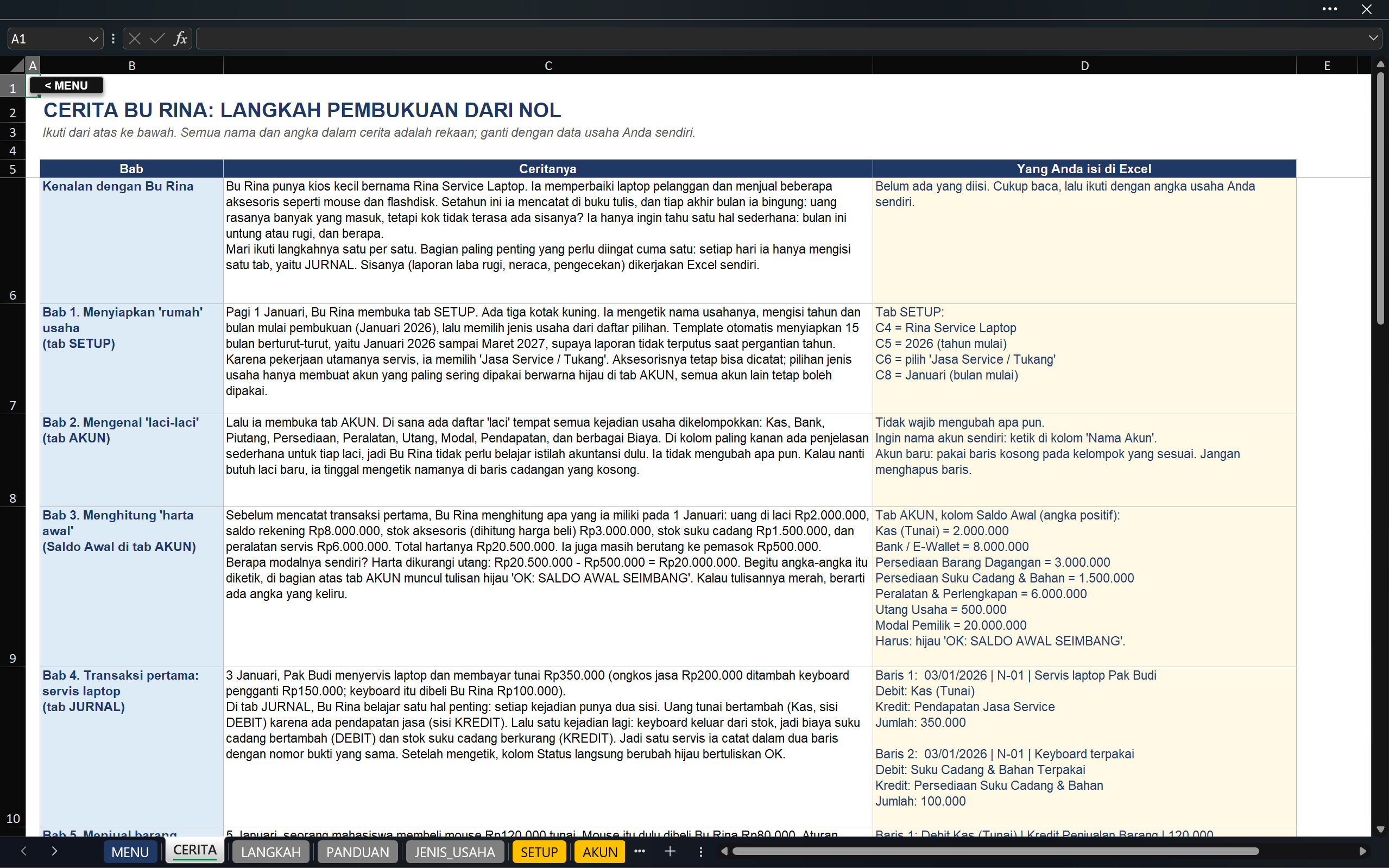 Excel Jasa Otomatis: Pembukuan Servis, Les, Freelance & Usaha Campuran + Contoh Jurnal