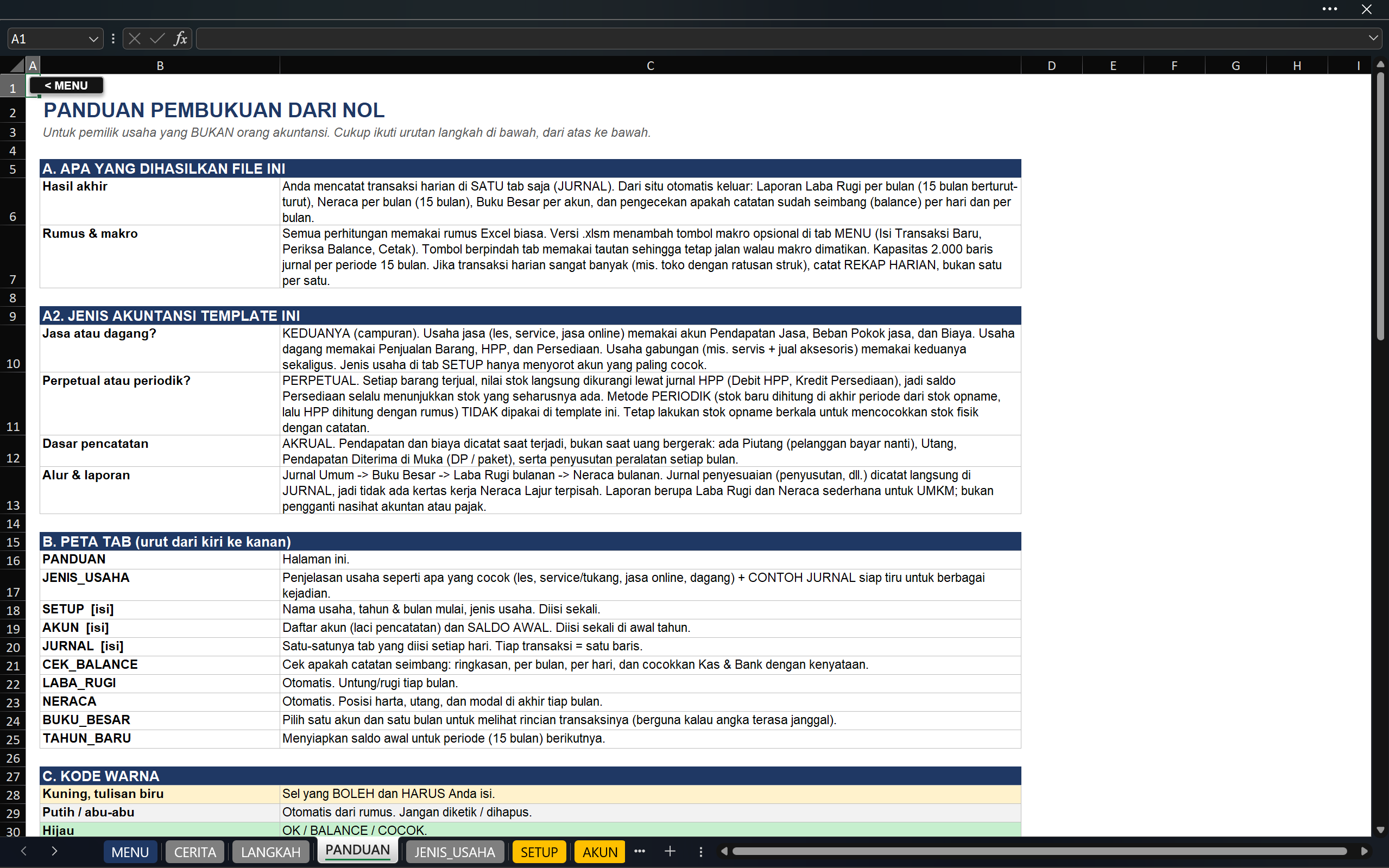 Excel Jasa Otomatis: Pembukuan Servis, Les, Freelance & Usaha Campuran + Contoh Jurnal