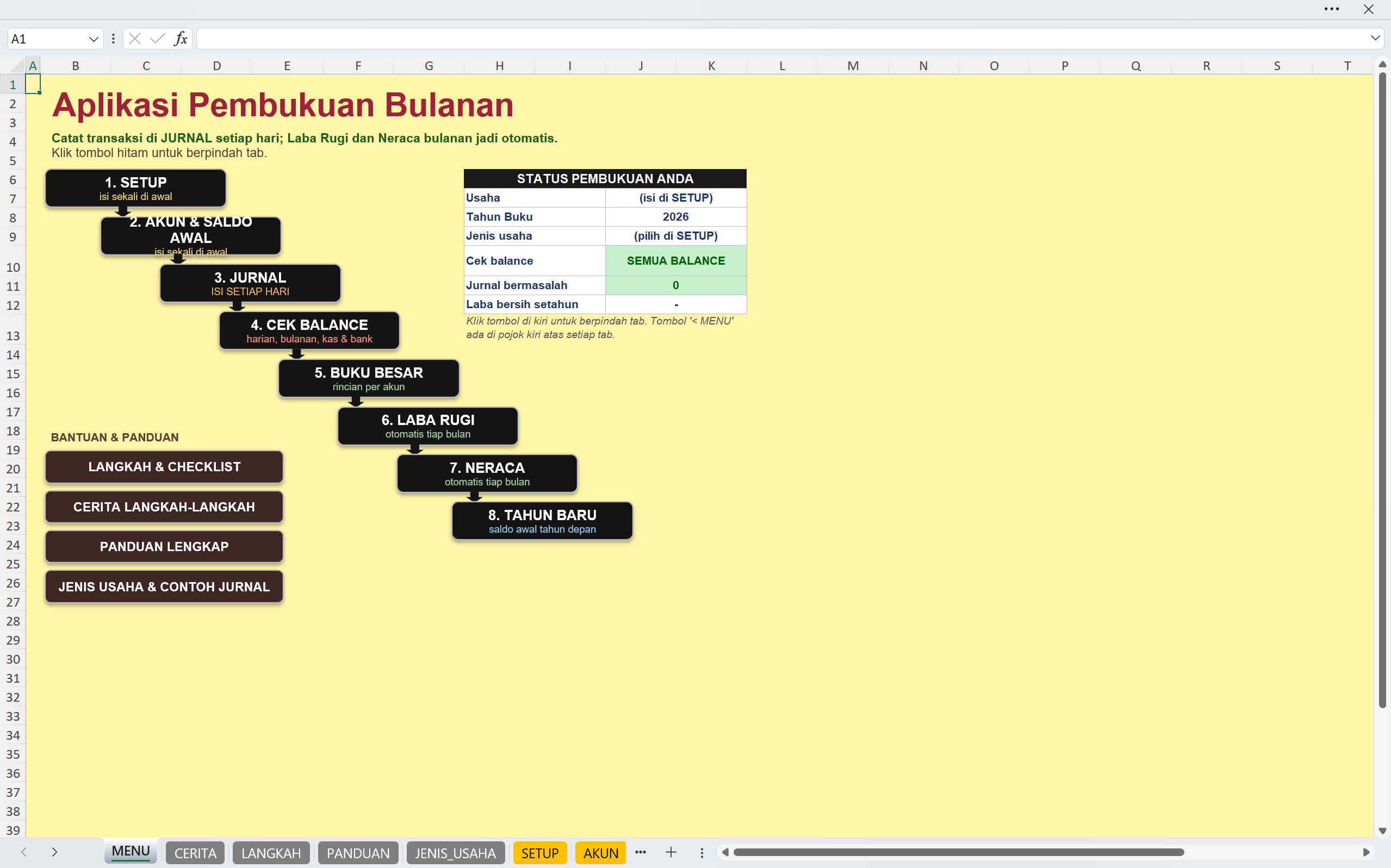 Google Sheets Basic Pembukuan Pemula Tanpa Makro: Laba Rugi, Neraca & Buku Besar Jan-Des